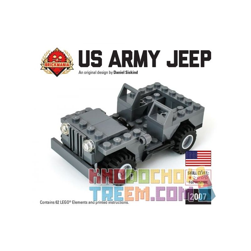 BRICKMANIA 2007 non Lego XE JEEP QUÂN SỰ HOA KỲ bộ đồ chơi xếp lắp ráp ghép mô hình Military Army US ARMY JEEP Quân Sự Bộ Đội 67 khối