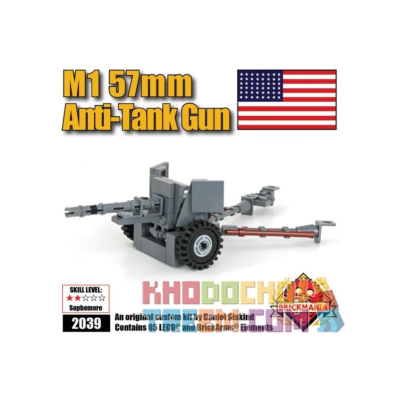 BRICKMANIA 2039 non Lego SÚNG CHỐNG TĂNG M1 57MM bộ đồ chơi xếp lắp ráp ghép mô hình Military Army M1 57MM ANTI-TANK GUN Quân Sự Bộ Đội 65 khối