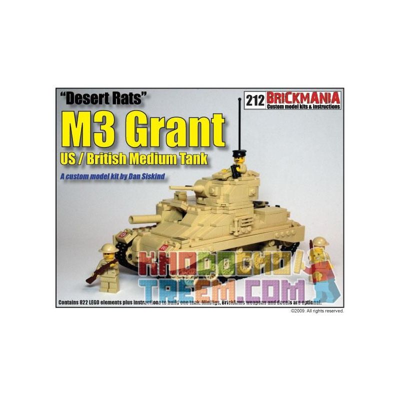 BRICKMANIA 212 non Lego TĂNG HẠNG TRUNG M3 "GRANT" bộ đồ chơi xếp lắp ráp ghép mô hình Military Army M3 “GRANT” MEDIUM TANK Quân Sự Bộ Đội 822 khối