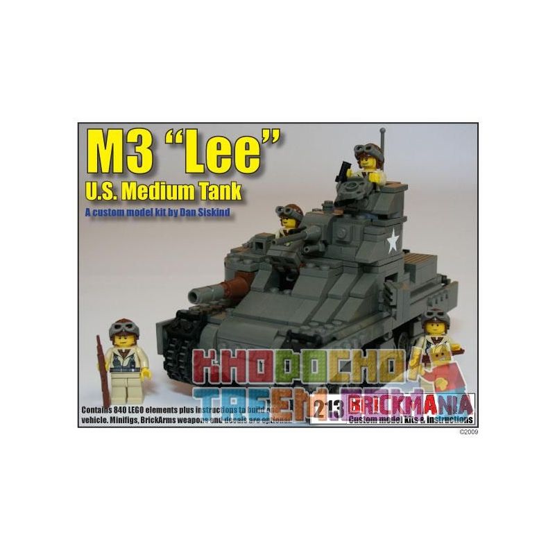 BRICKMANIA 213 non Lego TĂNG HẠNG TRUNG M3 "LI" bộ đồ chơi xếp lắp ráp ghép mô hình Military Army M3 “LEE” MEDIUM TANK Quân Sự Bộ Đội 840 khối