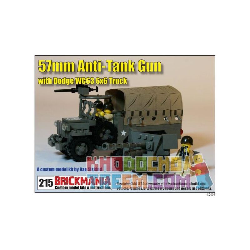 BRICKMANIA 215 non Lego WC63 + M1 SÚNG CHỐNG TĂNG 57MM bộ đồ chơi xếp lắp ráp ghép mô hình Military Army WC63 + M1 57MM ANTI-TANK GUN Quân Sự Bộ Đội 344 khối