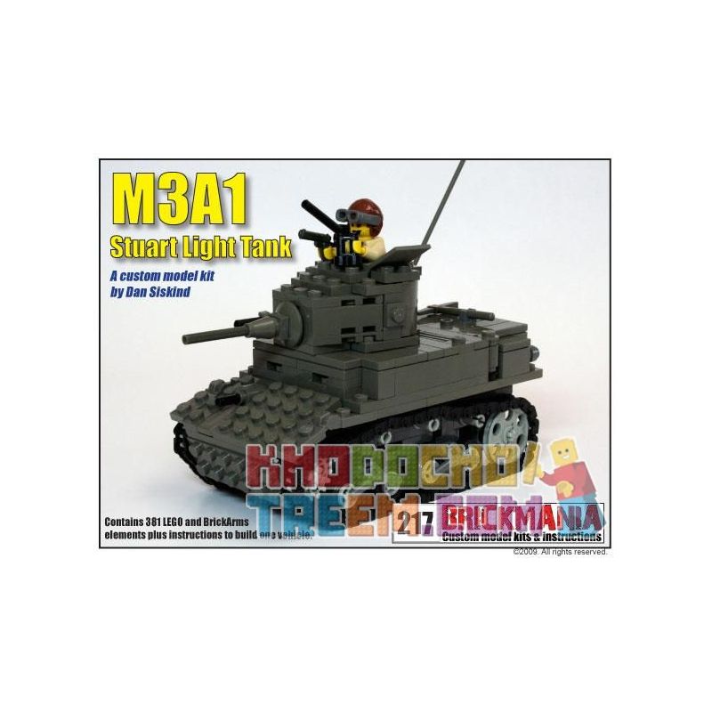 BRICKMANIA 217 non Lego TĂNG HẠNG NHẸ M3A1 STUART bộ đồ chơi xếp lắp ráp ghép mô hình Military Army M3A1 STUART LIGHT TANK Quân Sự Bộ Đội 381 khối