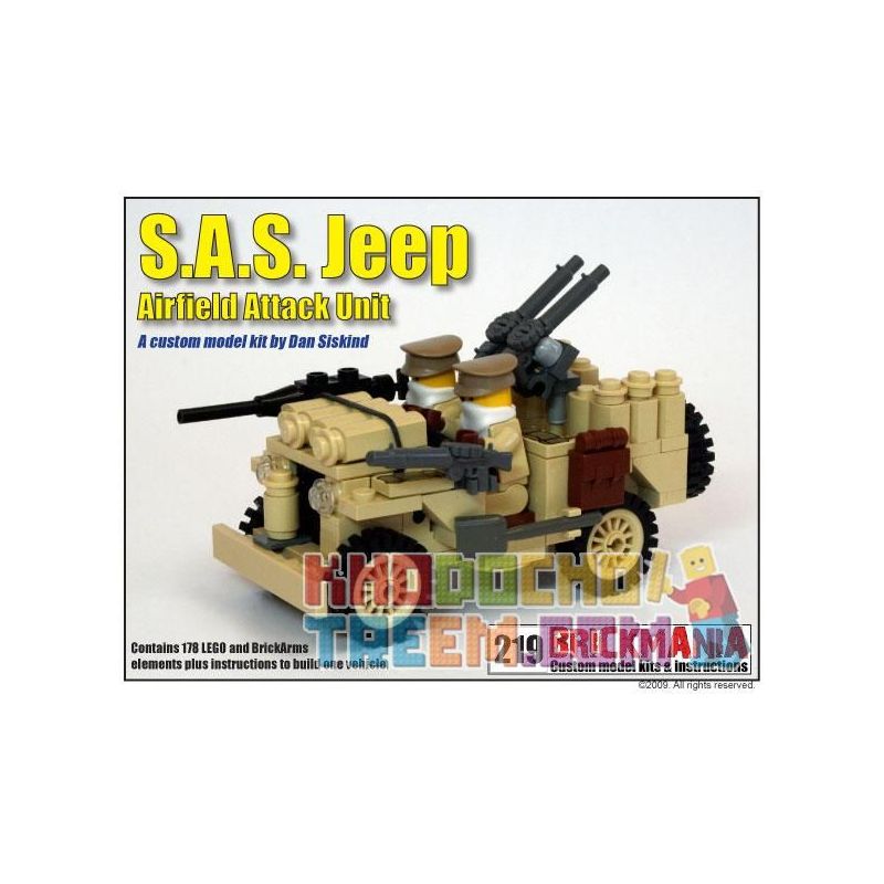 BRICKMANIA 219 non Lego XE JEEP CỦA S.A.S. bộ đồ chơi xếp lắp ráp ghép mô hình Military Army S.A.S. JEEP Quân Sự Bộ Đội 178 khối