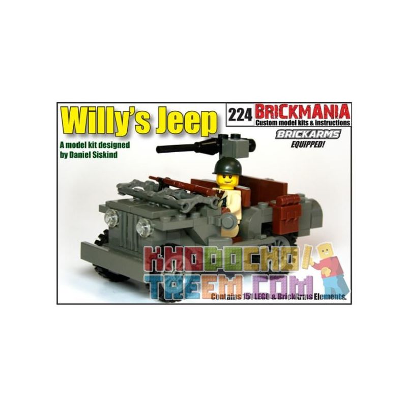 BRICKMANIA 224 non Lego JEEP WILLIS (V3) bộ đồ chơi xếp lắp ráp ghép mô hình Military Army WILLY’S JEEP (V3) Quân Sự Bộ Đội 151 khối