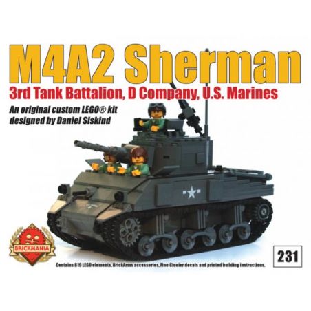 BRICKMANIA 231 non  XE TĂNG M4A2 SHERMAN bộ đồ chơi xếp lắp ráp ghép mô hình Military Army Quân Sự Bộ Đội 819 khối
