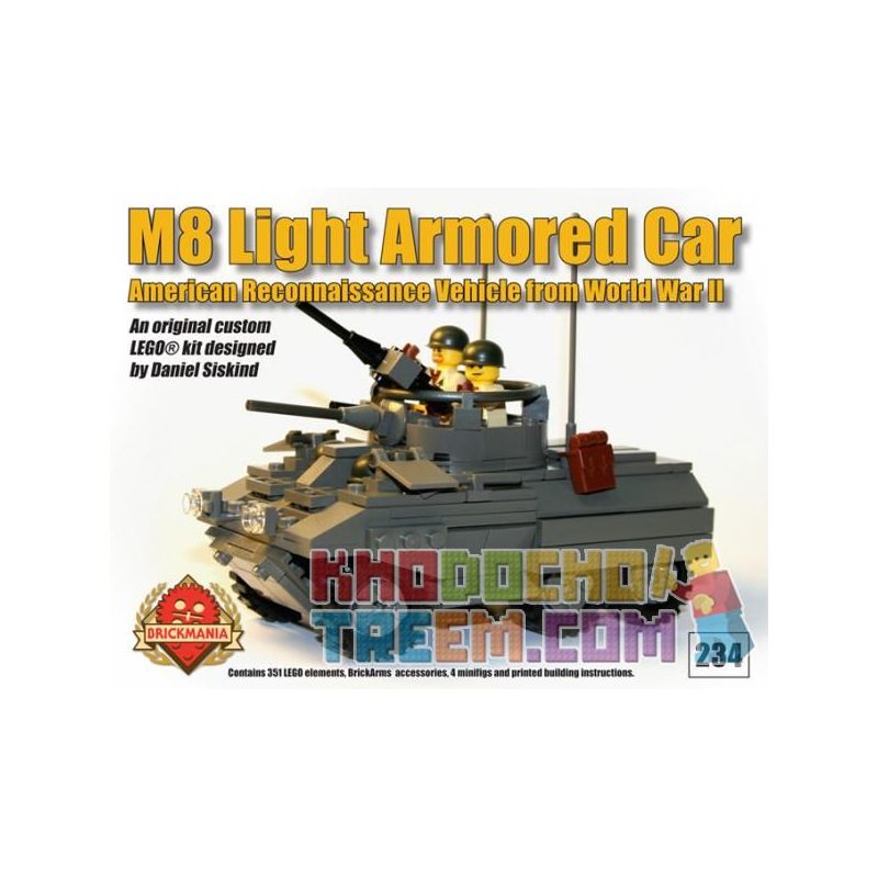 BRICKMANIA 234 non Lego XE BỌC THÉP M8 bộ đồ chơi xếp lắp ráp ghép mô hình Military Army M8 LIGHT ARMORED CAR Quân Sự Bộ Đội 351 khối
