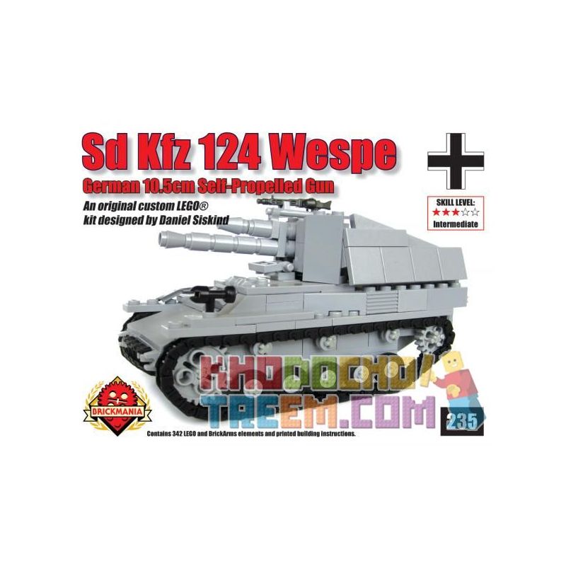 BRICKMANIA 235 non Lego PHÁO TỰ HÀNH WASP bộ đồ chơi xếp lắp ráp ghép mô hình Military Army SDKFZ 124 WESPE 10.5CM SELF-PROPELLED GUN Quân Sự Bộ Đội 342 khối
