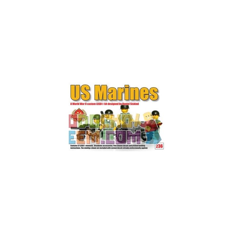 BRICKMANIA 236 non Lego GÓI THỦY QUÂN LỤC CHIẾN HOA KỲ bộ đồ chơi xếp lắp ráp ghép mô hình Military Army US MARINES TROOP PACK Quân Sự Bộ Đội 57 khối