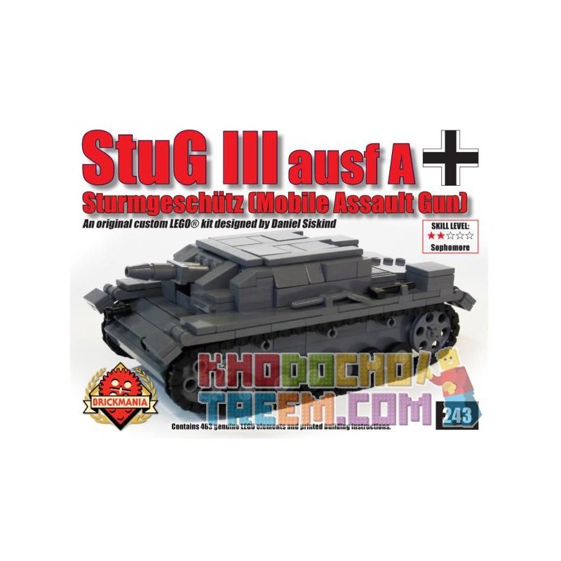 BRICKMANIA 243 non Lego SÚNG TẤN CÔNG SỐ 3 bộ đồ chơi xếp lắp ráp ghép mô hình Military Army STUG III AUSF – MOBILE ASSAULT GUN Quân Sự Bộ Đội 463 khối