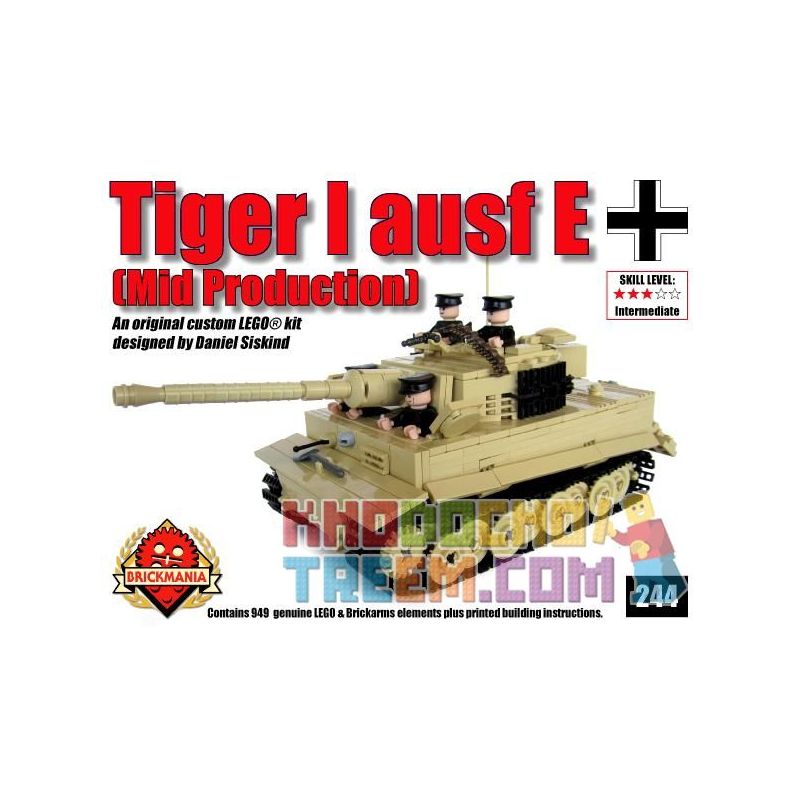 BRICKMANIA 244 non Lego XE TĂNG TIGER (TAN) bộ đồ chơi xếp lắp ráp ghép mô hình Military Army TIGER AUSF (TAN) Quân Sự Bộ Đội 949 khối