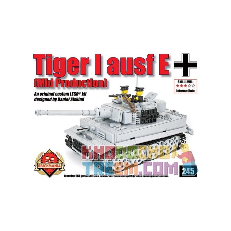 BRICKMANIA 245 non Lego XE TĂNG TIGER (XÁM) bộ đồ chơi xếp lắp ráp ghép mô hình Military Army TIGER AUSF (GRAY) Quân Sự Bộ Đội 954 khối