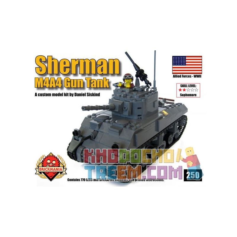 BRICKMANIA 250 Xếp hình kiểu Lego MILITARY ARMY M4A4 Sherman Gun Tank M4A4 Sherman Tank Xe Tăng M4A4 Sherman 770 khối BRICKMANIA 250 Xếp hình kiểu Lego MILITARY ARMY M4A4 Sherman Gun Tank M4A4 Sherman Tank Xe Tăng M4A4 Sherman 770 khối