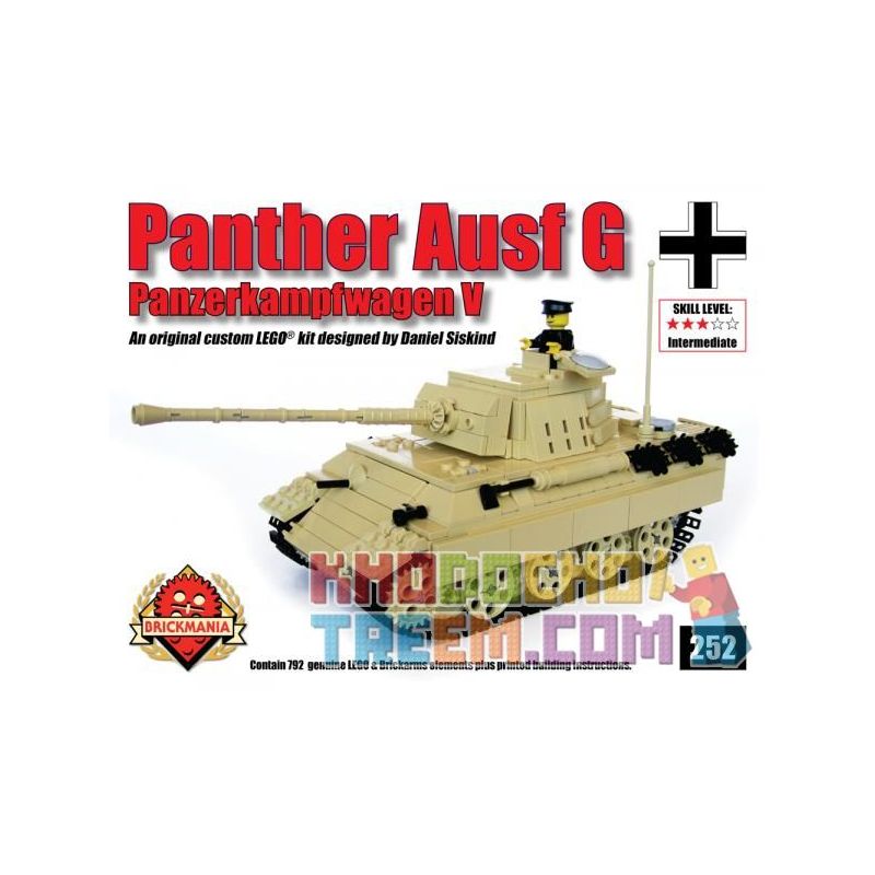 BRICKMANIA 252 non Lego LEOPARD TANK LOẠI G (VÀNG NÂU) bộ đồ chơi xếp lắp ráp ghép mô hình Military Army PZKFW V AUSF G PANTHER (TAN) Quân Sự Bộ Đội 793 khối