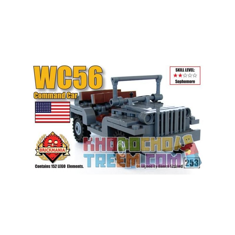 BRICKMANIA 253 non Lego XE CHỈ HUY WC56 bộ đồ chơi xếp lắp ráp ghép mô hình Military Army WC56 COMMAND CAR Quân Sự Bộ Đội 152 khối