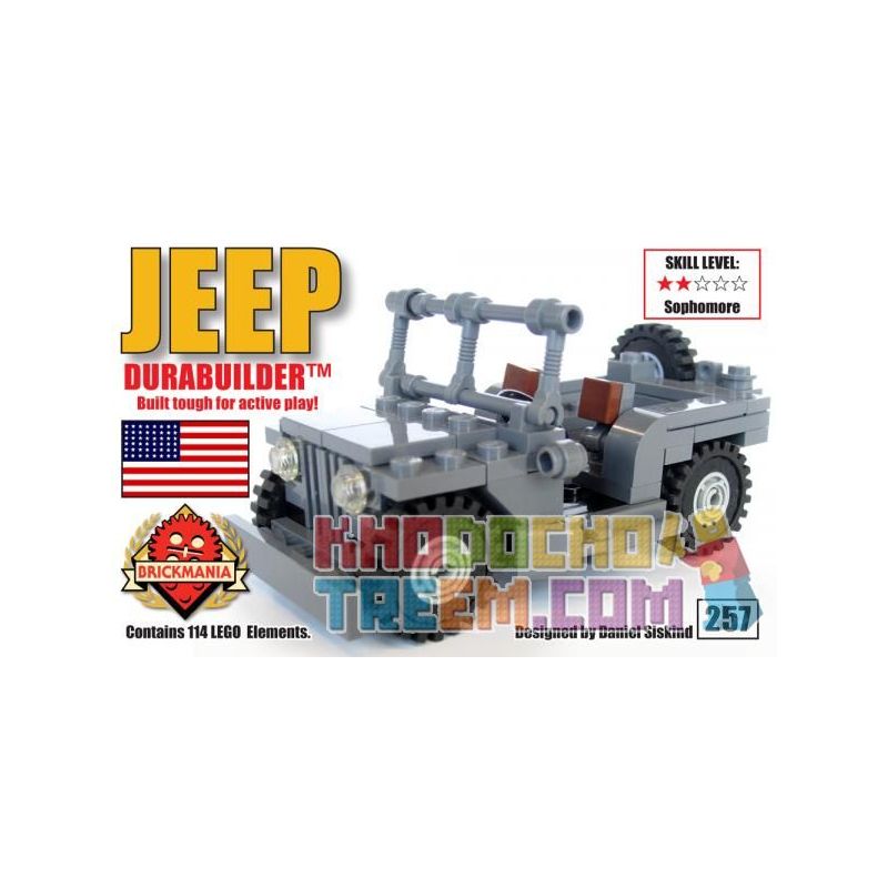 BRICKMANIA 257 non Lego XE JEEP (DURABUILDER) bộ đồ chơi xếp lắp ráp ghép mô hình Military Army JEEP (DURABUILDER EDITION) Quân Sự Bộ Đội 114 khối