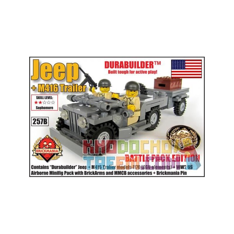 BRICKMANIA 257B non Lego XE JEEP + M416 bộ đồ chơi xếp lắp ráp ghép mô hình Military Army JEEP + M416 TRAILER – LTD. BATTLE PACK EDITION Quân Sự Bộ Đội 2 khối