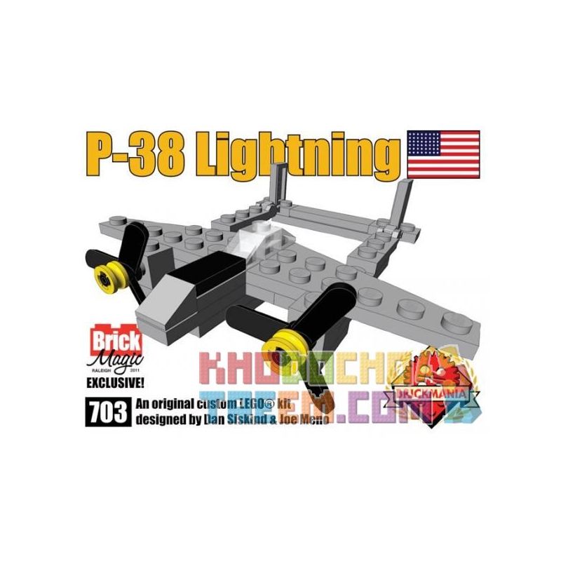 BRICKMANIA 703 non Lego MÁY BAY CHIẾN ĐẤU TIA CHỚP P-38 bộ đồ chơi xếp lắp ráp ghép mô hình Military Army P-38 LIGHTNING Quân Sự Bộ Đội