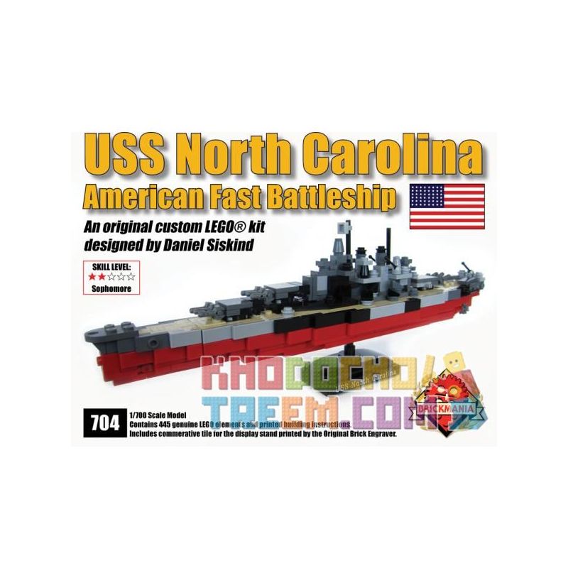 BRICKMANIA 704 non Lego USS BẮC CAROLINA (1 700) bộ đồ chơi xếp lắp ráp ghép mô hình Military Army USS NORTH CAROLINA (1/700 SCALE) Quân Sự Bộ Đội 445 khối