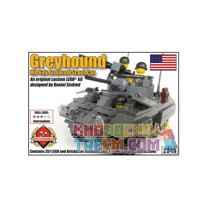 BRICKMANIA 234B Xếp hình kiểu Lego MILITARY ARMY M8 "GREYHOUND" 6X6 LIGHT ARMORED SCOUT CAR M8 "Greyhound" Light Armored Reconnaissance Vehicle Xe Trinh Sát Bọc Thép Hạng Nhẹ M8 "Greyhound" 351 khối BRICKMANIA 234B Xếp hình kiểu Lego MILITARY ARMY M8 "GREYHOUND" 6X6 LIGHT ARMORED SCOUT CAR M8 "Greyhound" Light Armored Reconnaissance Vehicle Xe Trinh Sát Bọc Thép Hạng Nhẹ M8 "Greyhound" 351 khối