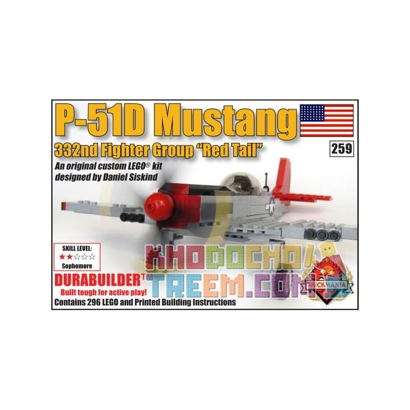 BRICKMANIA 259 Xếp hình kiểu Lego MILITARY ARMY P-51D Mustang "Red Tail" P-51 Mustang Fighter Máy Bay Chiến đấu P-51 Mustang 296 khối BRICKMANIA 259 Xếp hình kiểu Lego MILITARY ARMY P-51D Mustang "Red Tail" P-51 Mustang Fighter Máy Bay Chiến đấu P-51 Mustang 296 khối