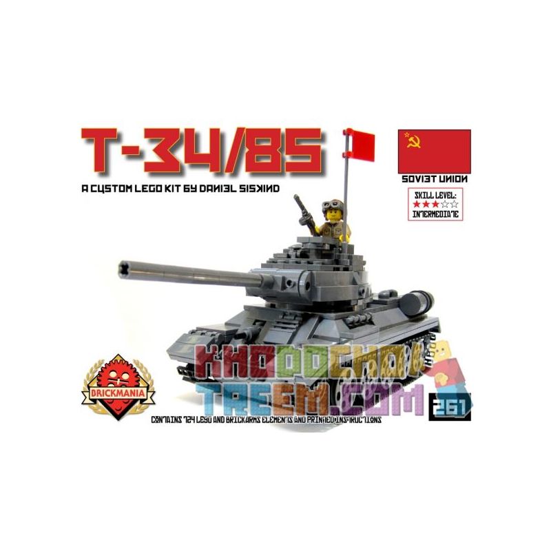 BRICKMANIA 261 non Lego BỘ XÂY DỰNG NÂNG CAO T-34 85 bộ đồ chơi xếp lắp ráp ghép mô hình Military Army T-34/85 PREMIUM BUILDING KIT Quân Sự Bộ Đội