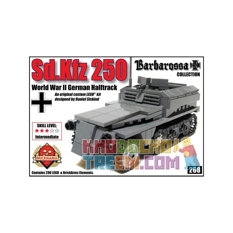 BRICKMANIA 268 non Lego XE BÁN TẢI SD.KFZ 250 bộ đồ chơi xếp lắp ráp ghép mô hình Military Army SD.KFZ 250 HALFTRACK Quân Sự Bộ Đội 290 khối