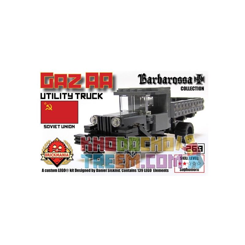 BRICKMANIA 269 non Lego XE TẢI ĐA DỤNG GAZ AA bộ đồ chơi xếp lắp ráp ghép mô hình Military Army GAZ AA UTILITY TRUCK Quân Sự Bộ Đội 139 khối
