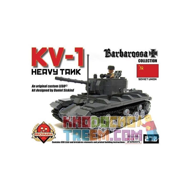 BRICKMANIA 270 non Lego XE TĂNG HẠNG NẶNG KV-1 bộ đồ chơi xếp lắp ráp ghép mô hình Military Army KV-1 HEAVY TANK Quân Sự Bộ Đội 698 khối