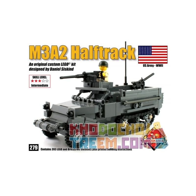 BRICKMANIA 279 non Lego XE NỬA BÁNH XÍCH M3A2 bộ đồ chơi xếp lắp ráp ghép mô hình Military Army M3A2 HALFTRACK Quân Sự Bộ Đội 393 khối