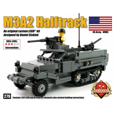 BRICKMANIA 279 non  XE NỬA BÁNH XÍCH M3A2 bộ đồ chơi xếp lắp ráp ghép mô hình Military Army M3A2 HALFTRACK Quân Sự Bộ Đội 393 khối