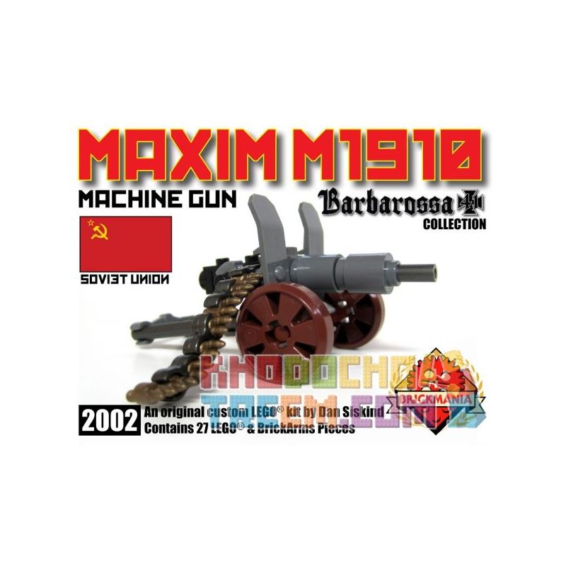 BRICKMANIA 2002 non Lego SÚNG MÁY HẠNG NẶNG MAXIM 1910 bộ đồ chơi xếp lắp ráp ghép mô hình Military Army MAXIM M1910 MACHINE GUN Quân Sự Bộ Đội 27 khối
