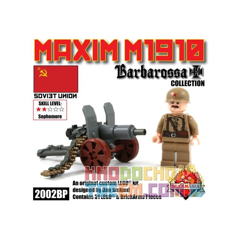 BRICKMANIA 2002BP non Lego SÚNG MÁY HẠNG NẶNG MAXIM 1911 bộ đồ chơi xếp lắp ráp ghép mô hình Military Army MAXIM M1910 MACHINE GUN Quân Sự Bộ Đội 31 khối