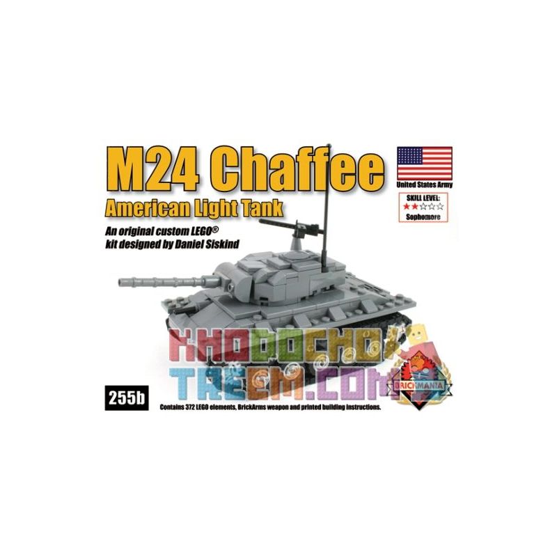 BRICKMANIA 255B non Lego TĂNG HẠNG NHẸ M24 XIAFEI bộ đồ chơi xếp lắp ráp ghép mô hình Military Army M24 CHAFFEE AMERICAN LIGHT TANK Quân Sự Bộ Đội 372 khối