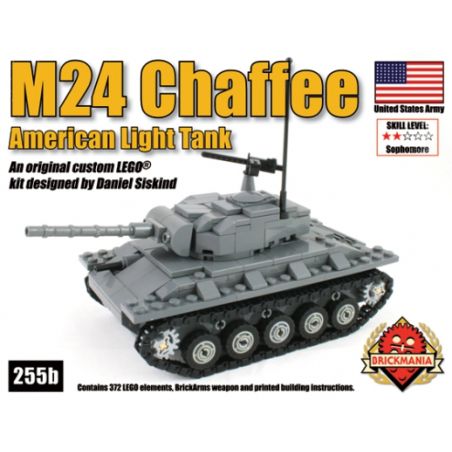 BRICKMANIA 255B non  TĂNG HẠNG NHẸ M24 XIAFEI bộ đồ chơi xếp lắp ráp ghép mô hình Military Army M24 CHAFFEE AMERICAN LIGHT TANK Quân Sự Bộ Đội 372 khối