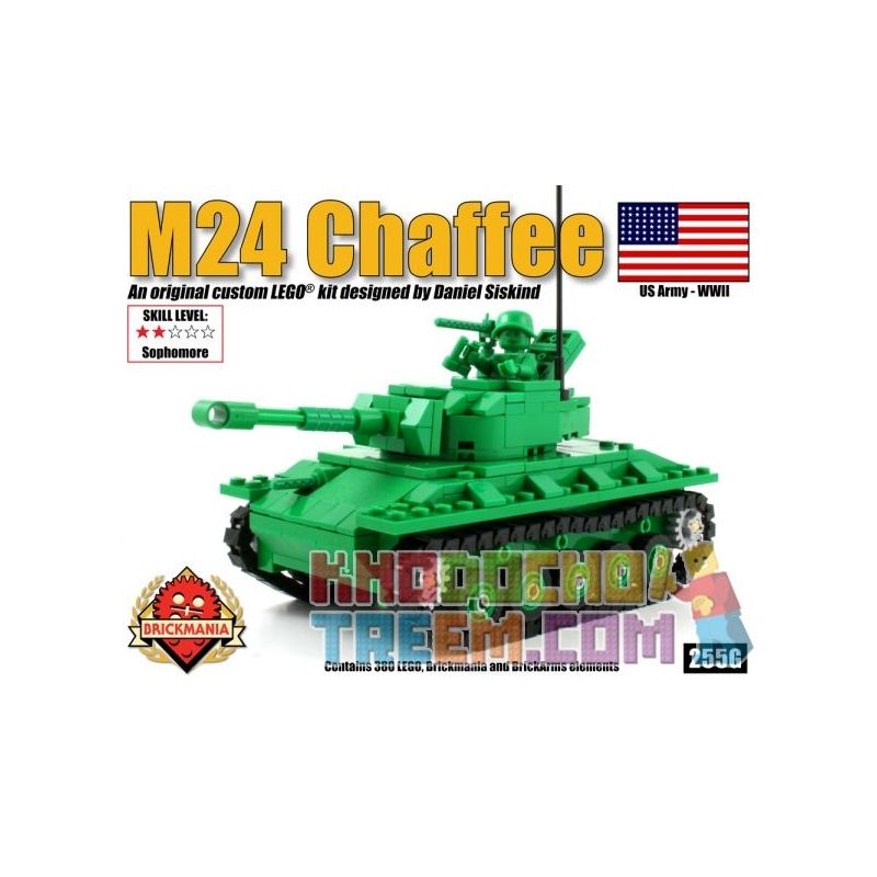 BRICKMANIA 255G non Lego XE TĂNG M24 XIAFEI (XANH LỤC) bộ đồ chơi xếp lắp ráp ghép mô hình Military Army M24 CHAFFEE (GREEN) Quân Sự Bộ Đội 280 khối