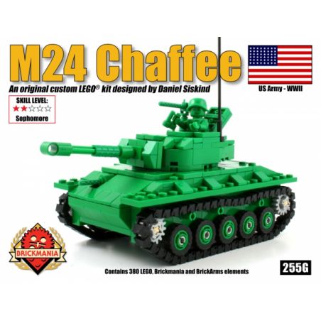 BRICKMANIA 255G non  XE TĂNG M24 XIAFEI (XANH LỤC) bộ đồ chơi xếp lắp ráp ghép mô hình Military Army M24 CHAFFEE (GREEN) Quân Sự Bộ Đội 280 khối
