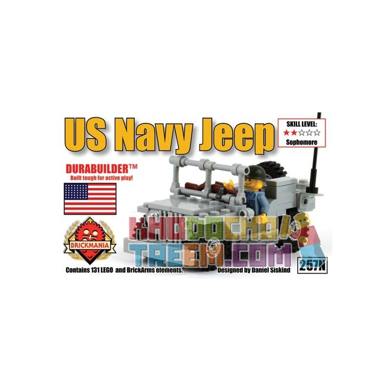 BRICKMANIA 257N non Lego XE JEEP CỦA HẢI QUÂN HOA KỲ bộ đồ chơi xếp lắp ráp ghép mô hình Military Army US NAVY JEEP Quân Sự Bộ Đội 131 khối