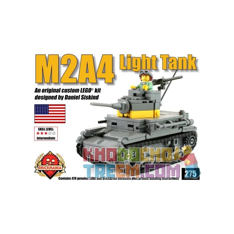 BRICKMANIA 275 non Lego TĂNG HẠNG NHẸ M2A4 bộ đồ chơi xếp lắp ráp ghép mô hình Military Army M2A4 LIGHT TANK Quân Sự Bộ Đội 478 khối
