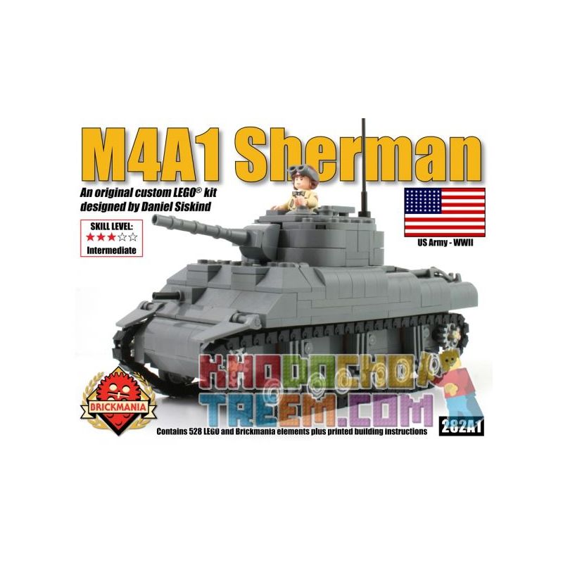 BRICKMANIA 282A1 non Lego XE TĂNG M4A1 SHERMAN bộ đồ chơi xếp lắp ráp ghép mô hình Military Army Quân Sự Bộ Đội 528 khối