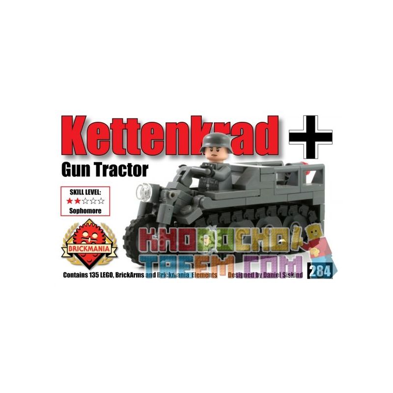 BRICKMANIA 284 non Lego MÁY KÉO PHÁO SDKFZ 2 bộ đồ chơi xếp lắp ráp ghép mô hình Military Army KETTENKRAD GUN TRACTOR Quân Sự Bộ Đội 135 khối