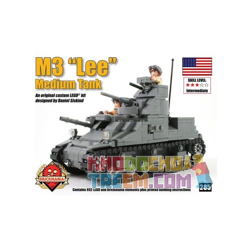 BRICKMANIA 285 non Lego TĂNG HẠNG TRUNG M3 "LI" bộ đồ chơi xếp lắp ráp ghép mô hình Military Army M3 LEE MEDIUM TANK Quân Sự Bộ Đội 652 khối