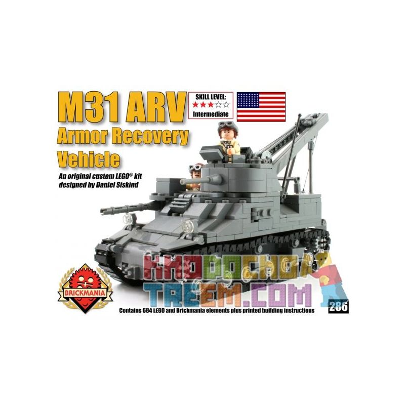 BRICKMANIA 286 non Lego XE CỨU HỘ BỌC THÉP bộ đồ chơi xếp lắp ráp ghép mô hình Military Army M31 ARV Quân Sự Bộ Đội 684 khối