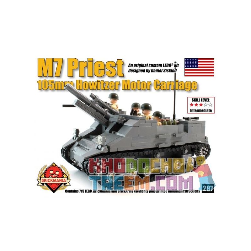 BRICKMANIA 287 non Lego PHÁO TỰ HÀNH M7 PRIEST bộ đồ chơi xếp lắp ráp ghép mô hình Military Army Quân Sự Bộ Đội 715 khối