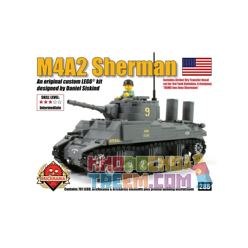 BRICKMANIA 288 Xếp hình kiểu Lego MILITARY ARMY M4A2 Sherman M4A2 Sherman Tank Xe Tăng M4A2 Sherman 411 khối BRICKMANIA 288 Xếp hình kiểu Lego MILITARY ARMY M4A2 Sherman M4A2 Sherman Tank Xe Tăng M4A2 Sherman 411 khối