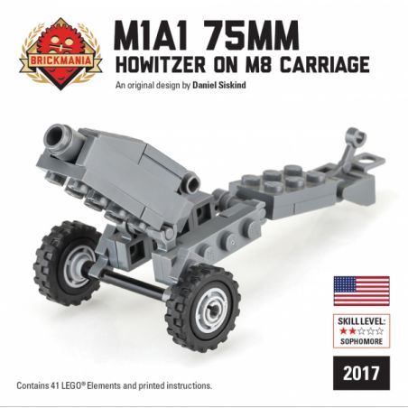 BRICKMANIA 2017 non  LỰU PHÁO 75MM M1A1 bộ đồ chơi xếp lắp ráp ghép mô hình Military Army M1A1 75MM HOWITZER ON M8 CARRIAGE Quân Sự Bộ Đội 41 khối