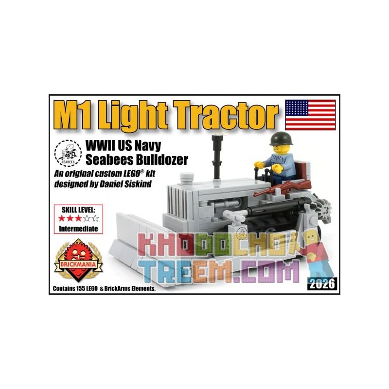 BRICKMANIA 2026 Xếp hình kiểu Lego MILITARY ARMY M1 Light Tractor US Navy Seabees Bulldozer Máy Kéo Hạng Nhẹ M1 155 khối BRICKMANIA 2026 Xếp hình kiểu Lego MILITARY ARMY M1 Light Tractor US Navy Seabees Bulldozer Máy Kéo Hạng Nhẹ M1 155 khối