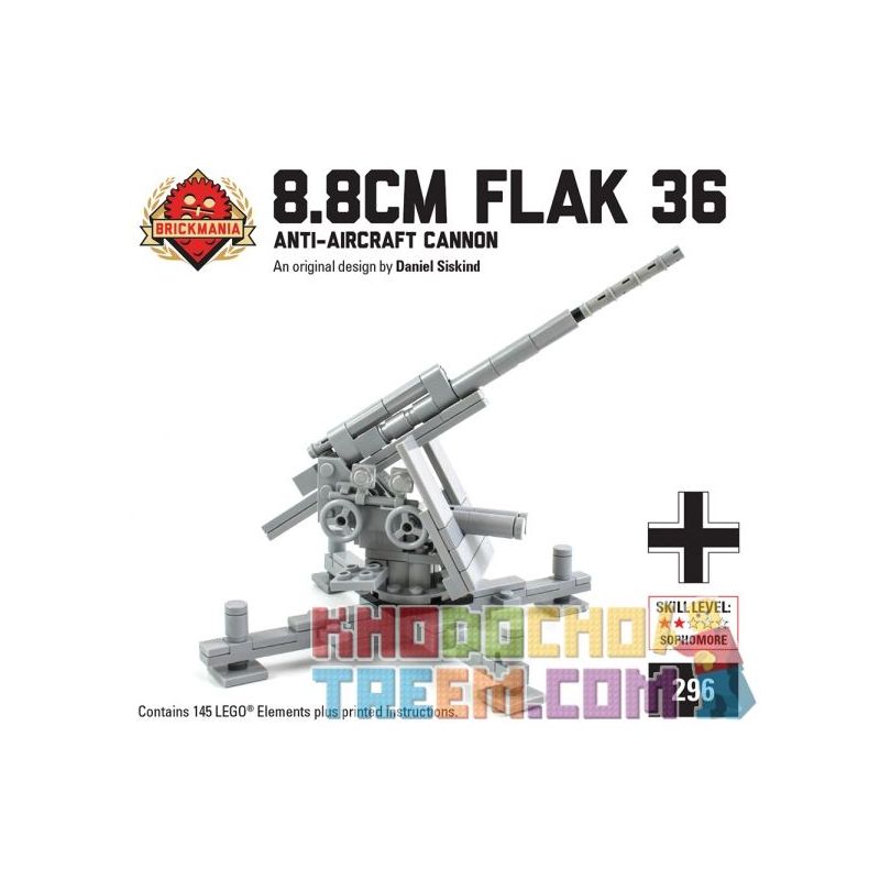 BRICKMANIA 296 Xếp hình kiểu Lego MILITARY ARMY 8.8cm Flak 36 Anti-Aircraft Cannon 36 Type 8.8cm Anti-aircraft Gun 36 Súng Phòng Không Loại 8,8cm 145 khối BRICKMANIA 296 Xếp hình kiểu Lego MILITARY ARMY 8.8cm Flak 36 Anti-Aircraft Cannon 36 Type 8.8cm Anti-aircraft Gun 36 Súng Phòng Không Loại 8,8cm 145 khối