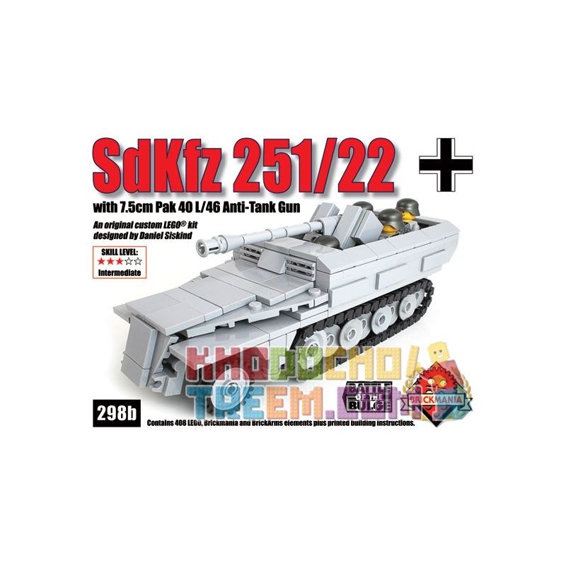 BRICKMANIA 298B non Lego XE BÁN TẢI SDKFZ 251 22 bộ đồ chơi xếp lắp ráp ghép mô hình Military Army SDKFZ 251/22 Quân Sự Bộ Đội 408 khối