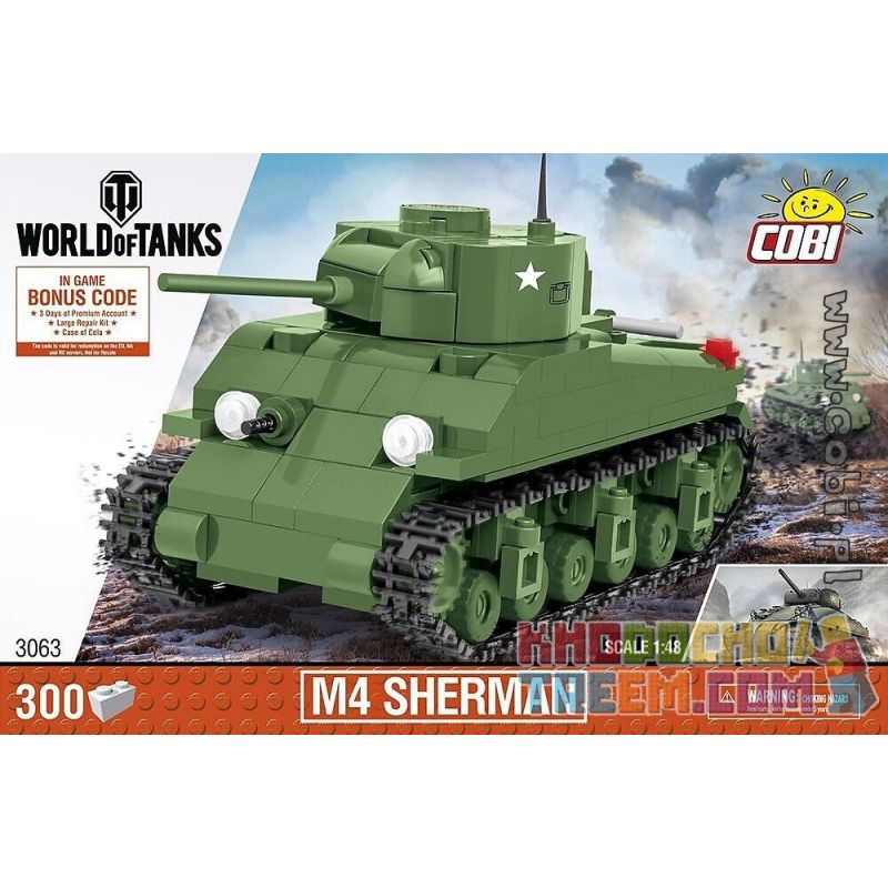 COBI 3063 non Lego XE TĂNG M4 SHERMAN bộ đồ chơi xếp lắp ráp ghép mô hình Military Army Quân Sự Bộ Đội 300 khối