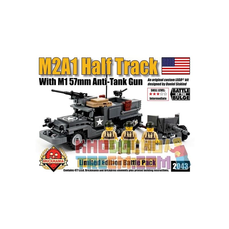 BRICKMANIA 2043 Xếp hình kiểu Lego MILITARY ARMY M2A1 Halftrack With M1 57mm Anti-Tank Gun M2A1 Half Truck And M1 57mm Anti-tank Gun Xe Nửa Bánh Xích M2A1 Và Súng Chống Tăng M1 57mm 477 khối BRICKMANIA 2043 Xếp hình kiểu Lego MILITARY ARMY M2A1 Halftrack With M1 57mm Anti-Tank Gun M2A1 Half Truck And M1 57mm Anti-tank Gun Xe Nửa Bánh Xích M2A1 Và Súng Chống Tăng M1 57mm 477 khối